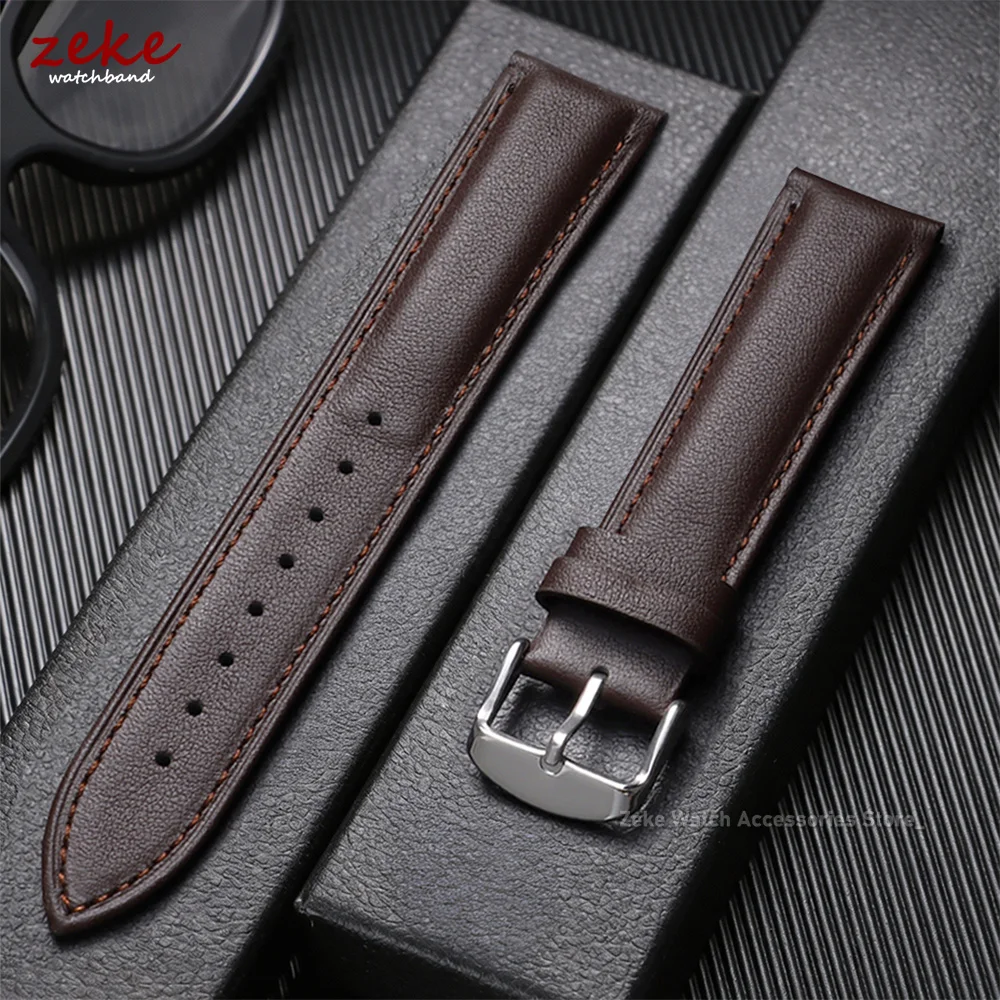 12/13/14/15/16/17/18/19/20/21/22/23/24mm Calfskin Leather Watch Band Black Brown Straps Men Women Universal Smartwatch Bracelets