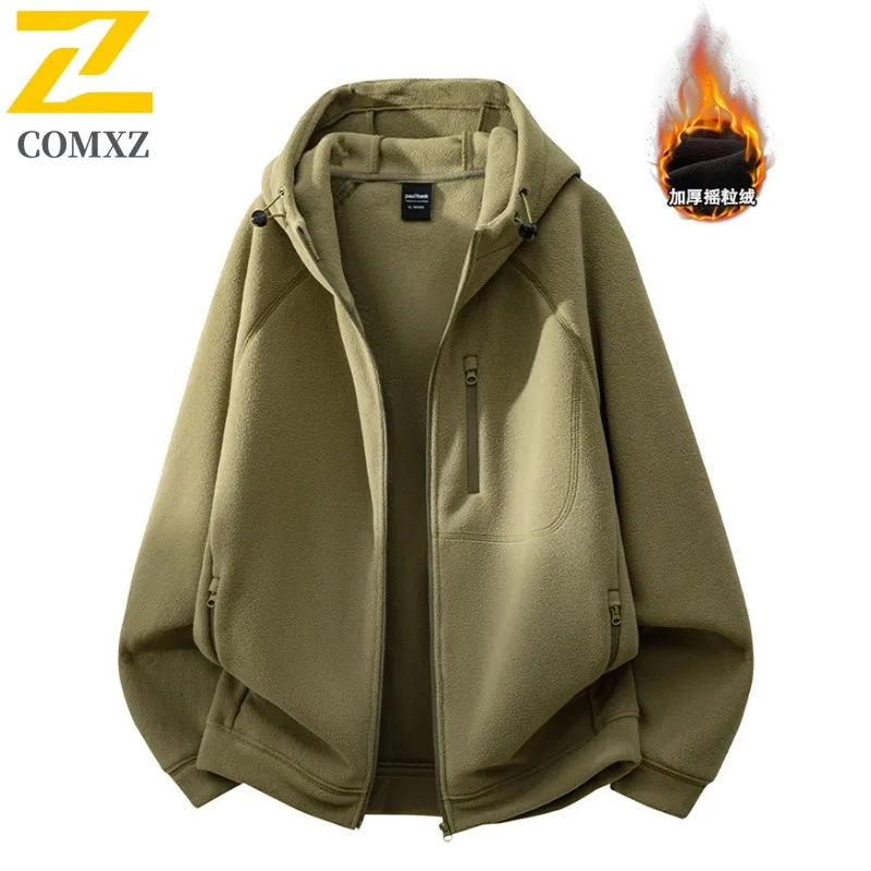 

COMXZ 2025 M 8XL флисовая куртка с капюшоном, мужская осенне-зимняя толстая флисовая повседневная толстовка с капюшоном, пальто больших размеров