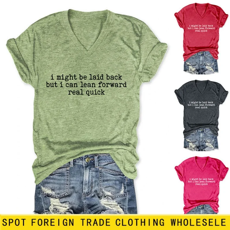 

Свободная женская летняя футболка с V-образным вырезом и короткими рукавами, с дизайнерским принтом, в нишевом стиле, с эффектом похудения.