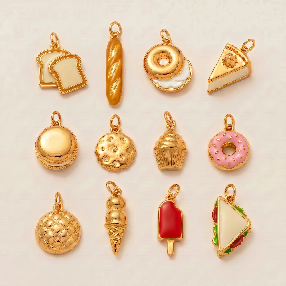 316 Edelstahl Wasserdicht Farbbeständig Einfache Beliebte Toast-Donut DIY Anhänger Charms für Schmuck – Detail 3