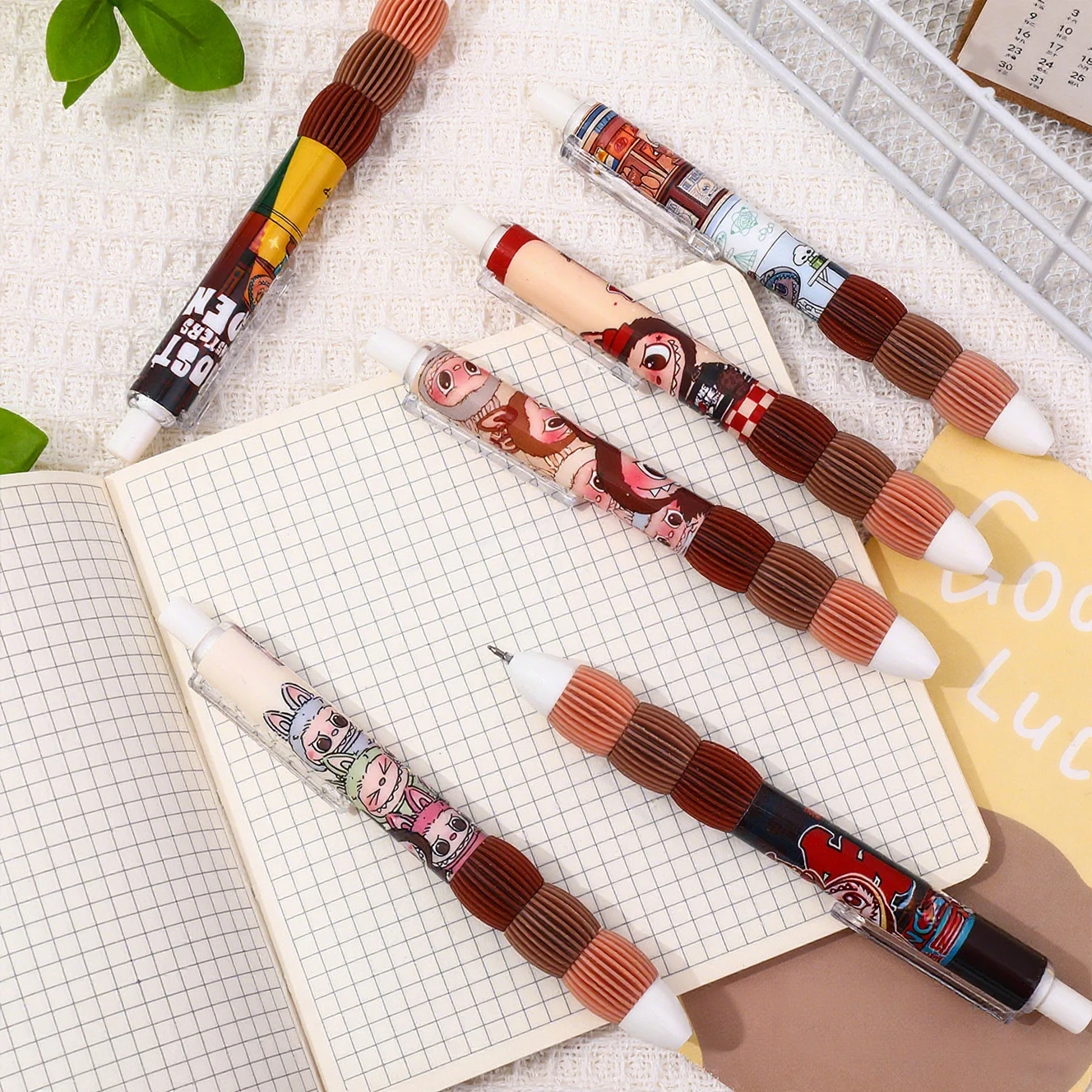 6 pieces Cartoon student ST quick-drying neutral pen press load-reducing pen carbon black pen signature pen image 3