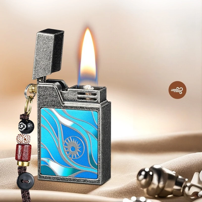 New Small Square Brick Pendant Oil Lighter, Small Mini Retro Creative Luminous Lighter, Cigarette Accessories, Men's Gift