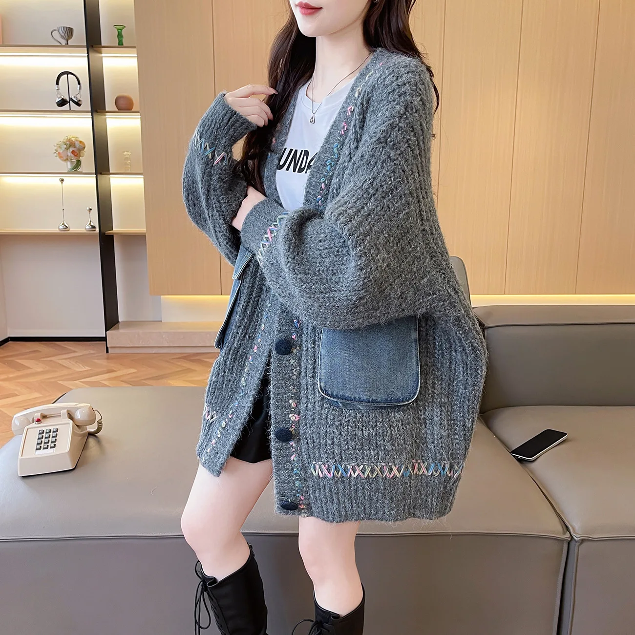 

Women Coat Cardigan Sweaters Coats Full Sleeve V Neck Jumpers Y2k Streetwear Elegant Jackets Knit Casual Work Autumn Winter
