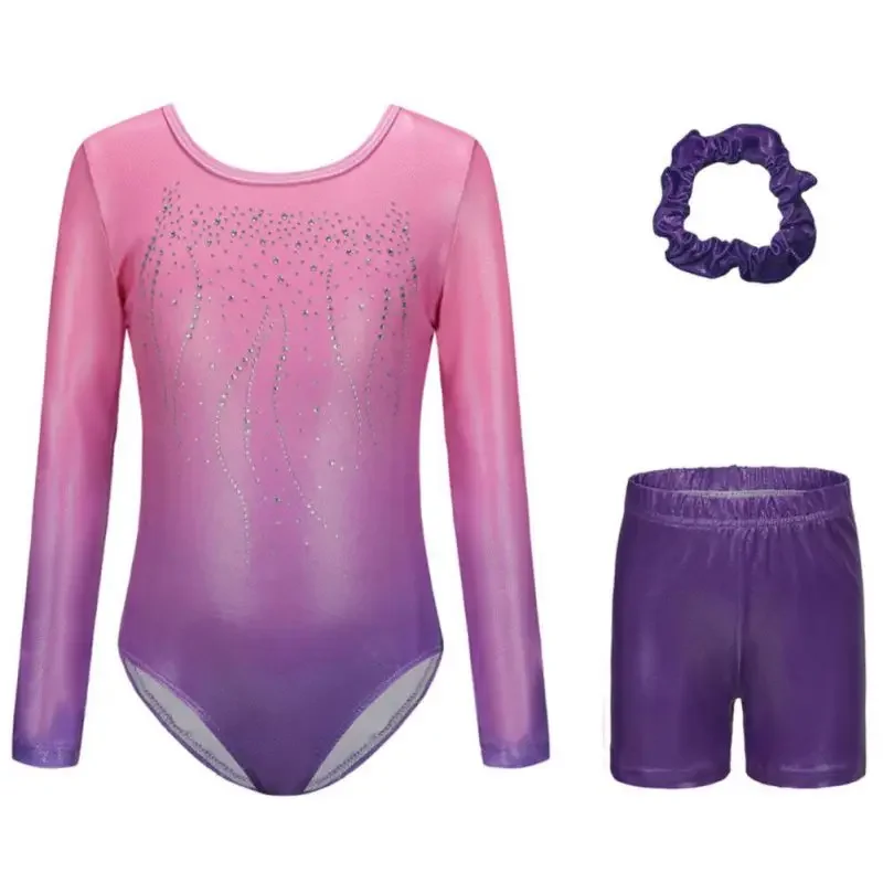 Gymnastiekpakjes voor meisjes 3-delig dans Unitard kinderen peuter atletische tuimeloutfits met korte haarbanden schaatsbodysuit