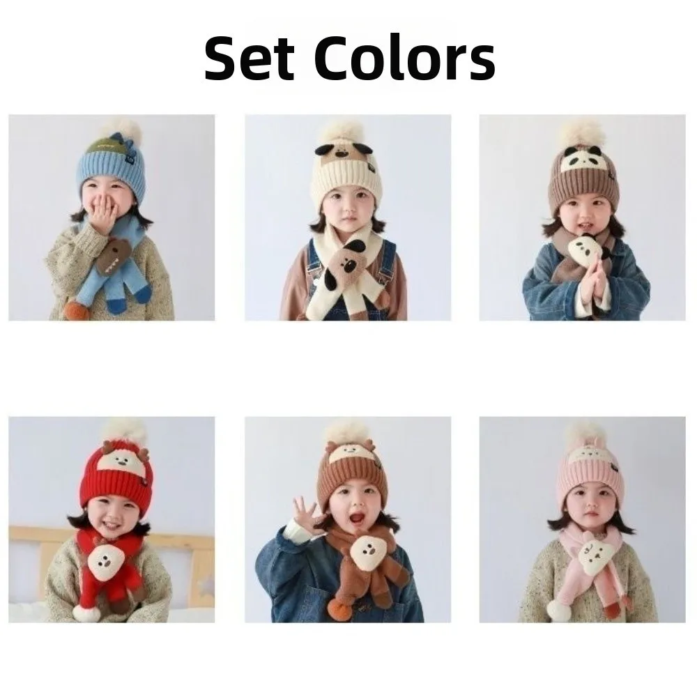 2 قطعة Kawaii الأطفال قبعة وشاح مجموعة سميكة الكورية نمط الكرتون وشاح دافئ يندبروف الدفء محبوك قبعة صغيرة