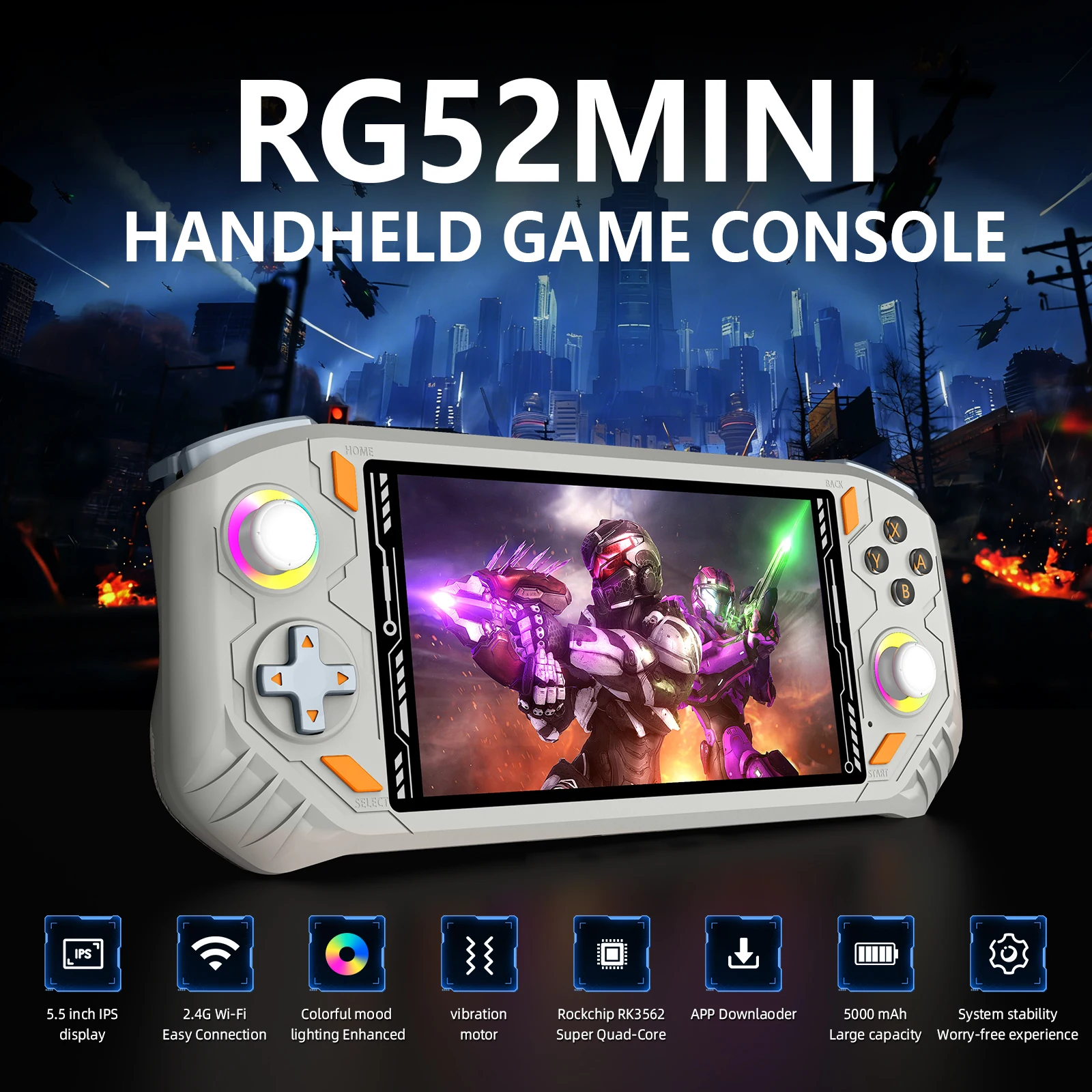 AISLPC RG52 MINI Handheld Game Console RK3562 CPU EmuELEC System 2.4G WIFI Bluetooth 5.5" IPS Screen Video Player Game Console