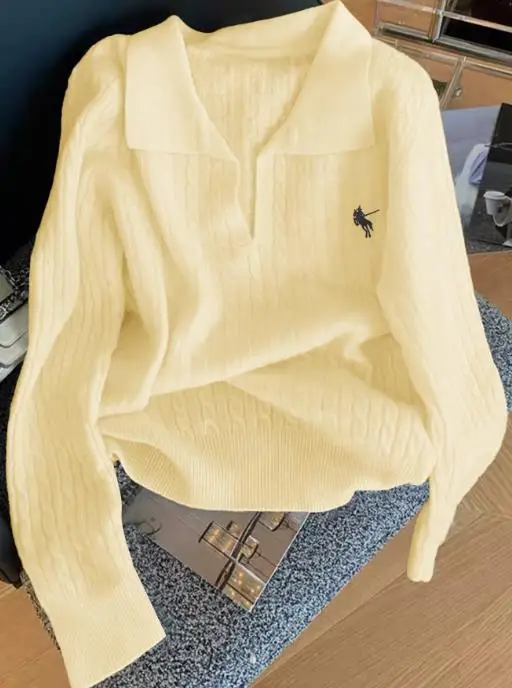 

Women's Casual Style Long Sleeved Sweater Solid Color Autumn Winter 2025 Fashion Comfortable Fit Sweater