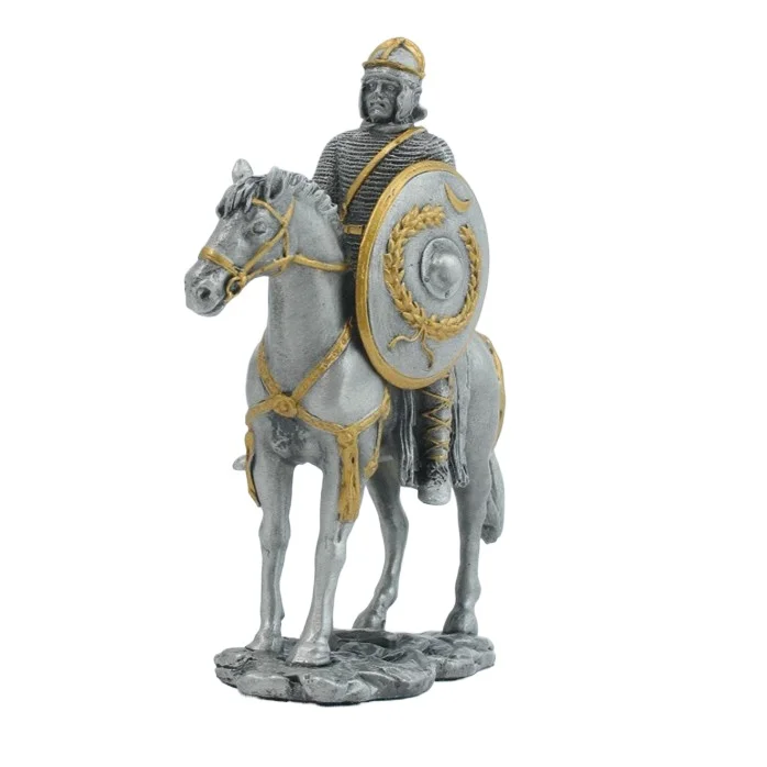 Alloy Ancient Roman Cavalry Statue Silver Gold Tone Warrior Figure With Laurel Shield Home Decor Collectible Desk Ornament Gift