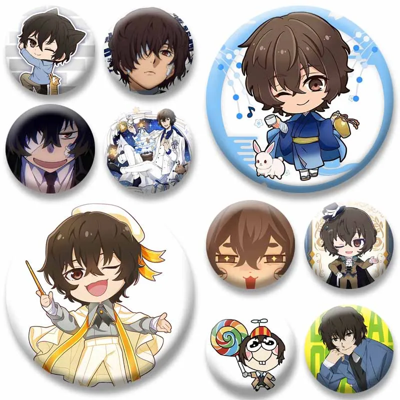 Anime Figure Osamu Dazai Icons Snap-in Enamel Pins Cartoon Role Playing Round Brooches Backpack Accessories Jewelry Badge Gifts