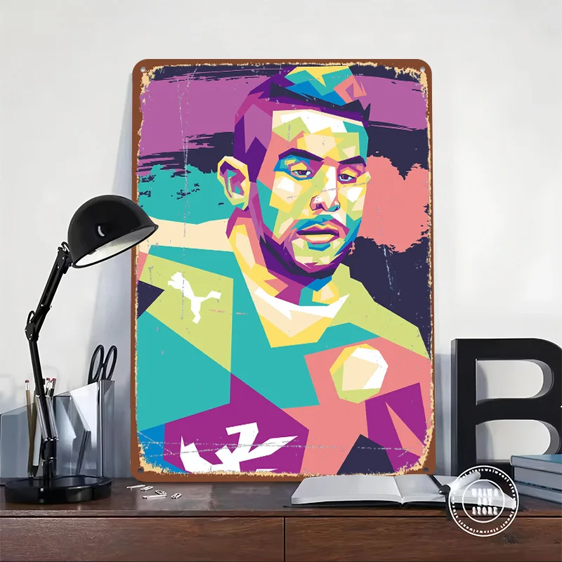 Soccer Player Pop Art Tinplate Poster Customized Wall Art Vintage Metal Signs Retro Tin Plaque for Decoration Garage Decorations