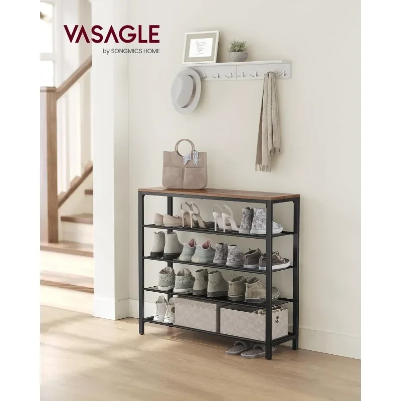 Shoe Organizer for Closet with 4 Mesh Shelves and Large Top for Bags, Entryway Hallway Shoe Shelf, Steel Frame Shoes Rack