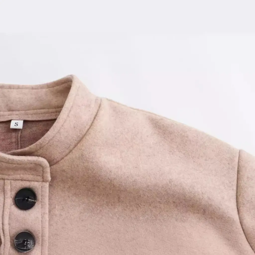 

Winter Women's round Neck Woolen Jacket Fashionable European American Style with Long-Sleeves And Decorative Flap Pocket