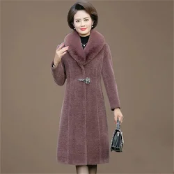 Mom Fur Collar Mink Fleece Coat Mid-Long thickened Middle-Aged And Elderly Women's Autumn And Winter clothing Imitation Fur Coat