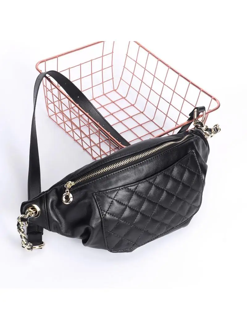 

Faionable Soft Leather Crossbody Bag Women's Trendy Chain Diamond Pattern Waist Bag Small Fraance Sle Casual Leisure
