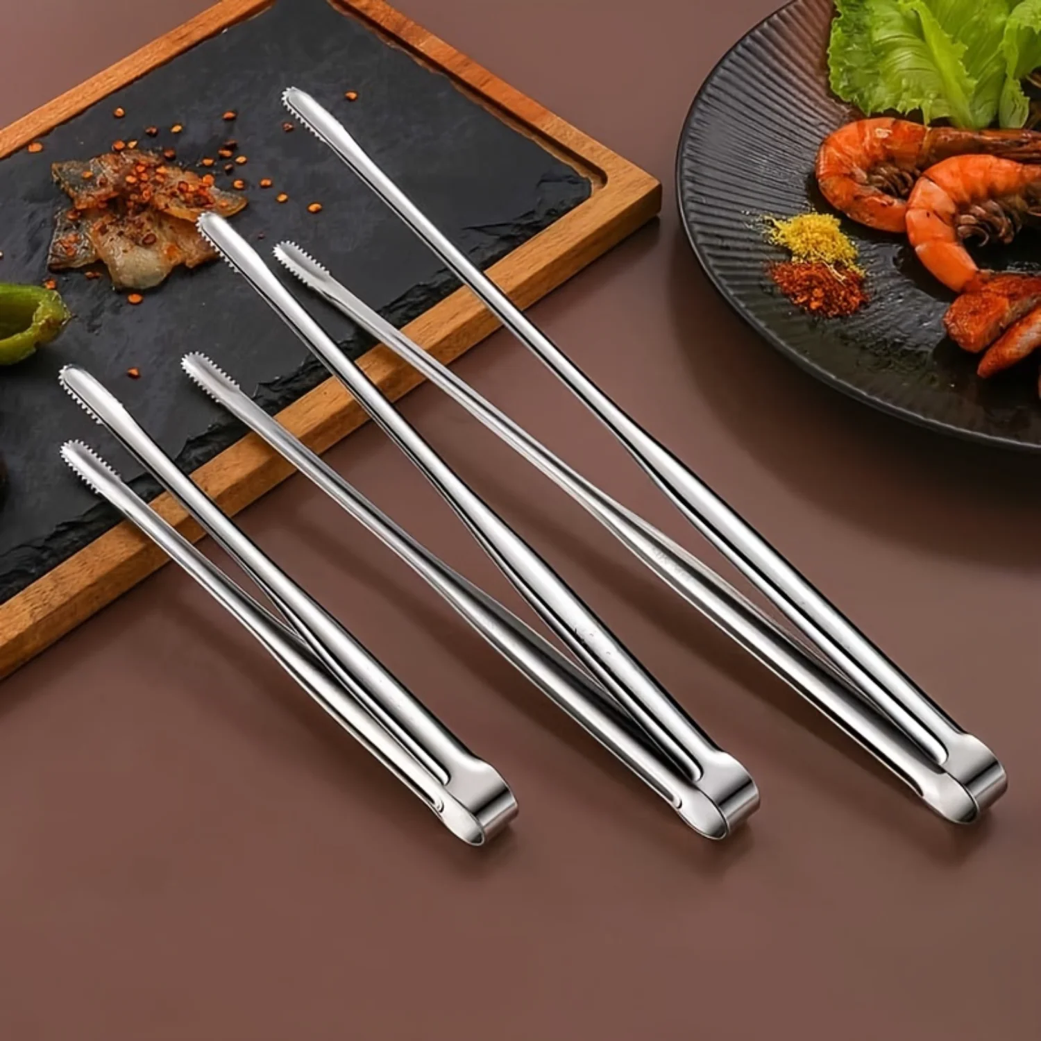 2Pcs Kitchen Tongs Long Stainless Steel Barbecue Grill Tongs For Cooking Large Metal Food BBQ Tongs For Serving Frying Salad Kit