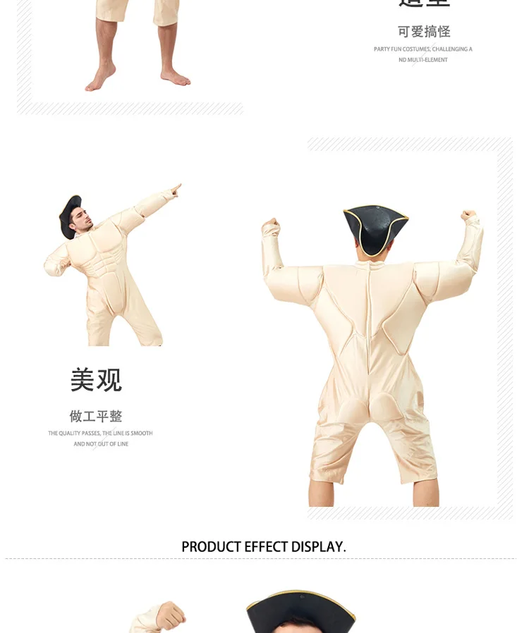 Grappige Muscle Man Rollenspel Fake Abs Halloween Kostuum Pop Outfit met Cap Party Prestaties Props
