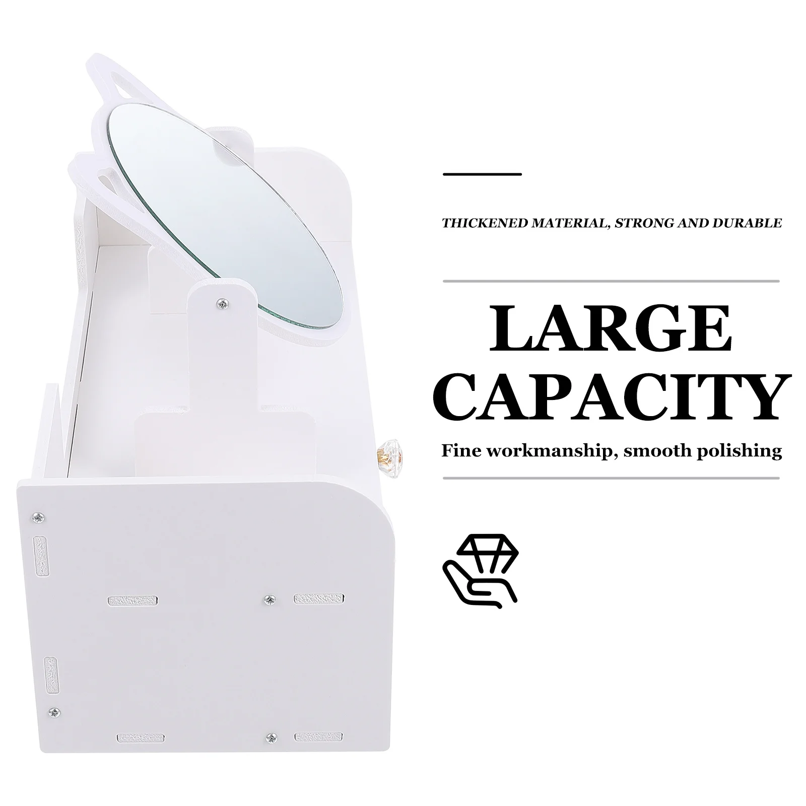 Large Capacity Makeup Mirror Storage Box Multifunctional Desktop Vanity Mirror for Bedroom Dresser Women Organizer