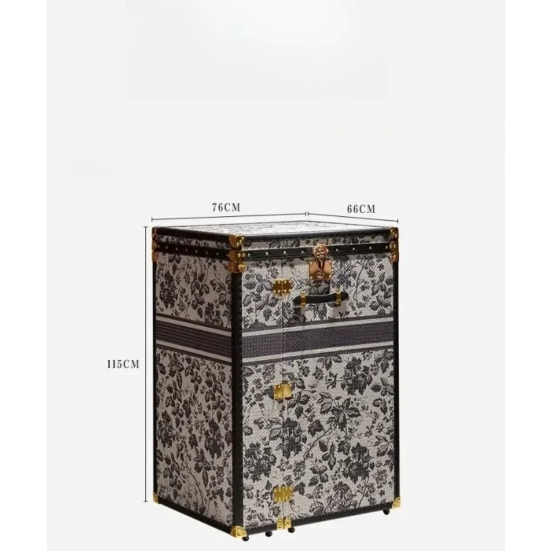 French vintage print dresser side cabinet, removable hard case makeup table, storage locker