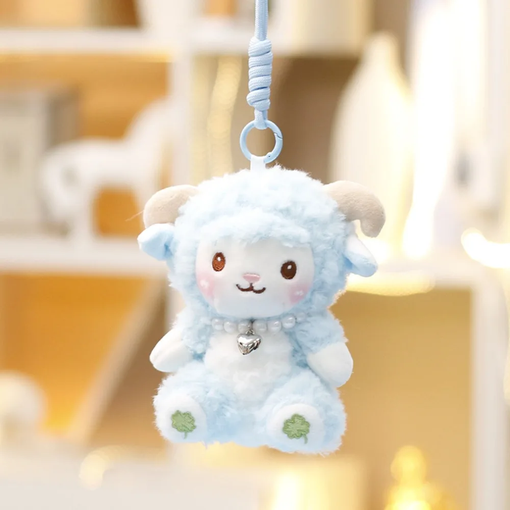 PPコットン製の小さな羊のぬいぐるみキーホルダー、ふわふわで柔らかい漫画風動物のぬいぐるみコレクション、漫画風羊のぬいぐるみキーリング