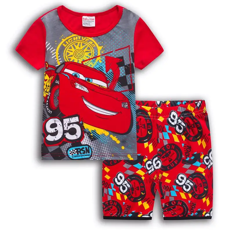 Disney Cars Lightning McQueen cartoon children's short-sleeved cute cotton pajamas creative cool home wear set gift wholesale