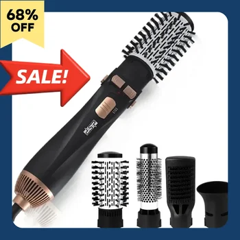 Image Professional Hot Air Brush 4 Head Hair Dryer Comb Negative Ions Blower Electric Straightener Curler Styling Tools Home-appliance