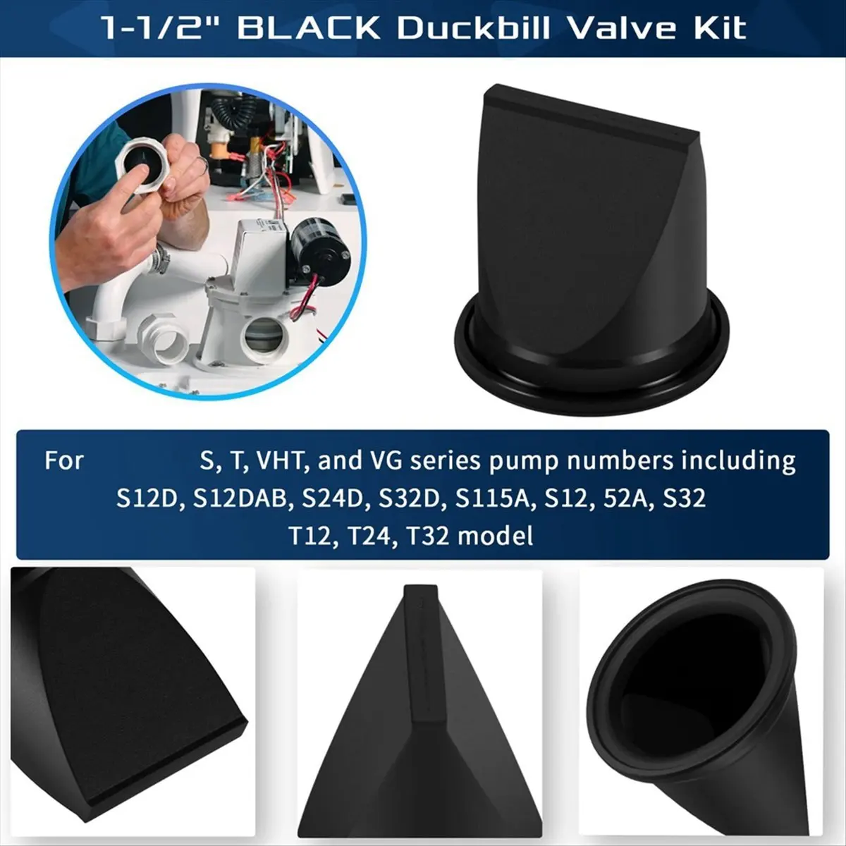 Premium 4 Pack DB Valve 1-1/2Inch Duckbill Valve Kit Replace for Dometic 385310076 for Sealand Vacuum Generators S & T Series