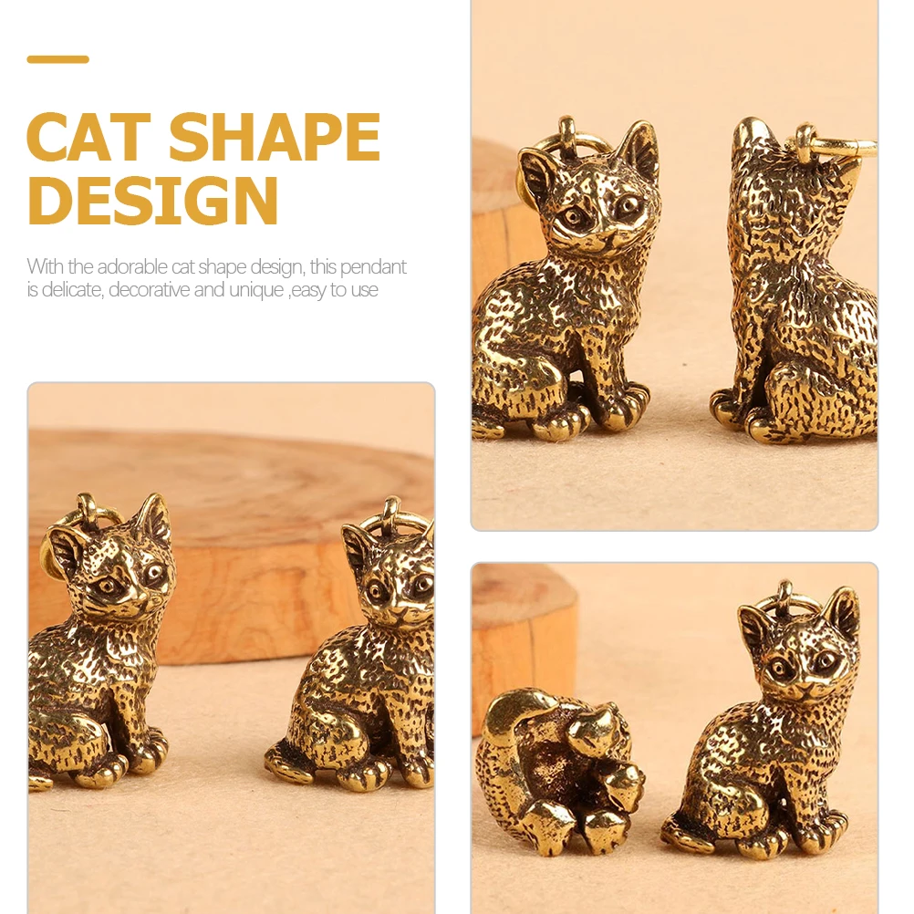 

4pcs Brass Cat Charms Shaped Pendant DIY Keyring Hanging Decor Golden Craft Adornment Accessories Jewelry Making Supplies