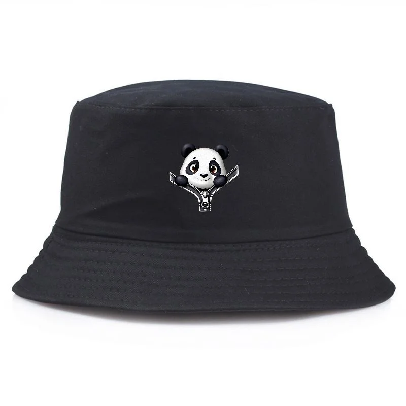 Bucket Hat Cotton Cute Panda Print Fisherman Cap Y2K Vintage Casual Summer Packable Wide Brim Unisex Streetwear Sun Hat