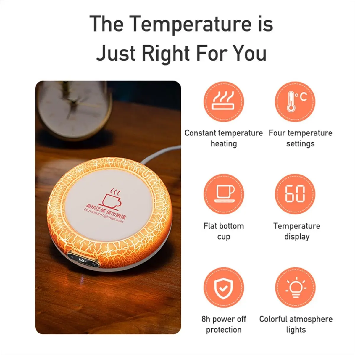 AA19 Rainbow Atmosphere Lamp & Constant Temperature Coaster - Desktop Milk Warmer, Lava Heating Design US Plug B