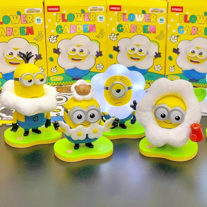 New Miniso Minions Flower Park Series Anime Figure Desktop Decorative Ornaments Model Toys Collection Children Birthday Gifts