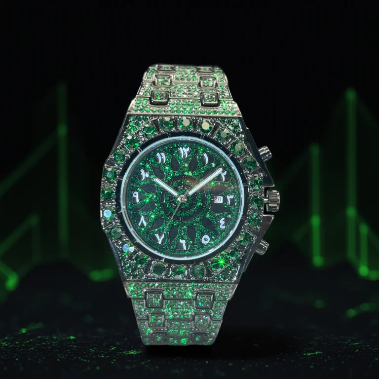 2024 Hip Hop Green Diamond Watche For Men Fashion Automatic Date Quartz Clock Dress Square Iced Jewelry WristWatch Man For Gift
