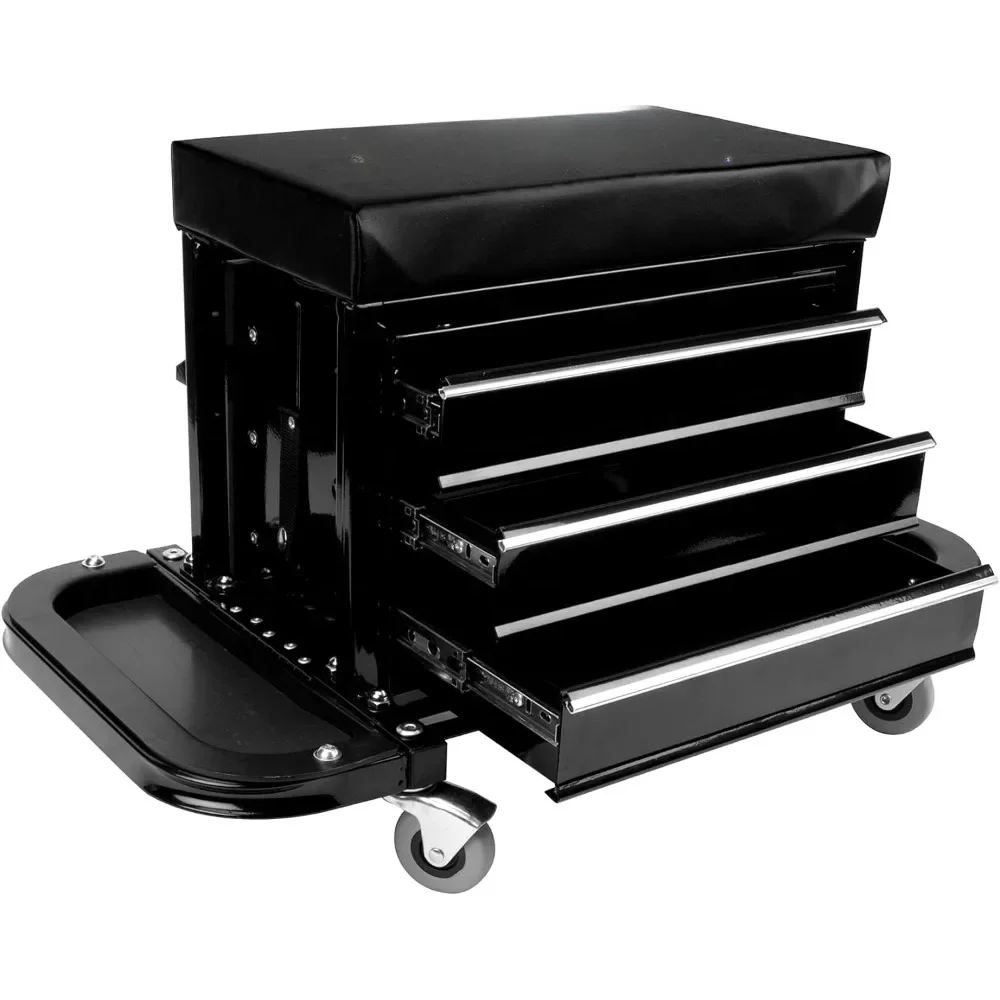 

3-Drawer Rolling Tool Chest Seat with Magnetic Side Trays Reinforced Seat Can Support Up To 350 Lbs Ample Storage Portable