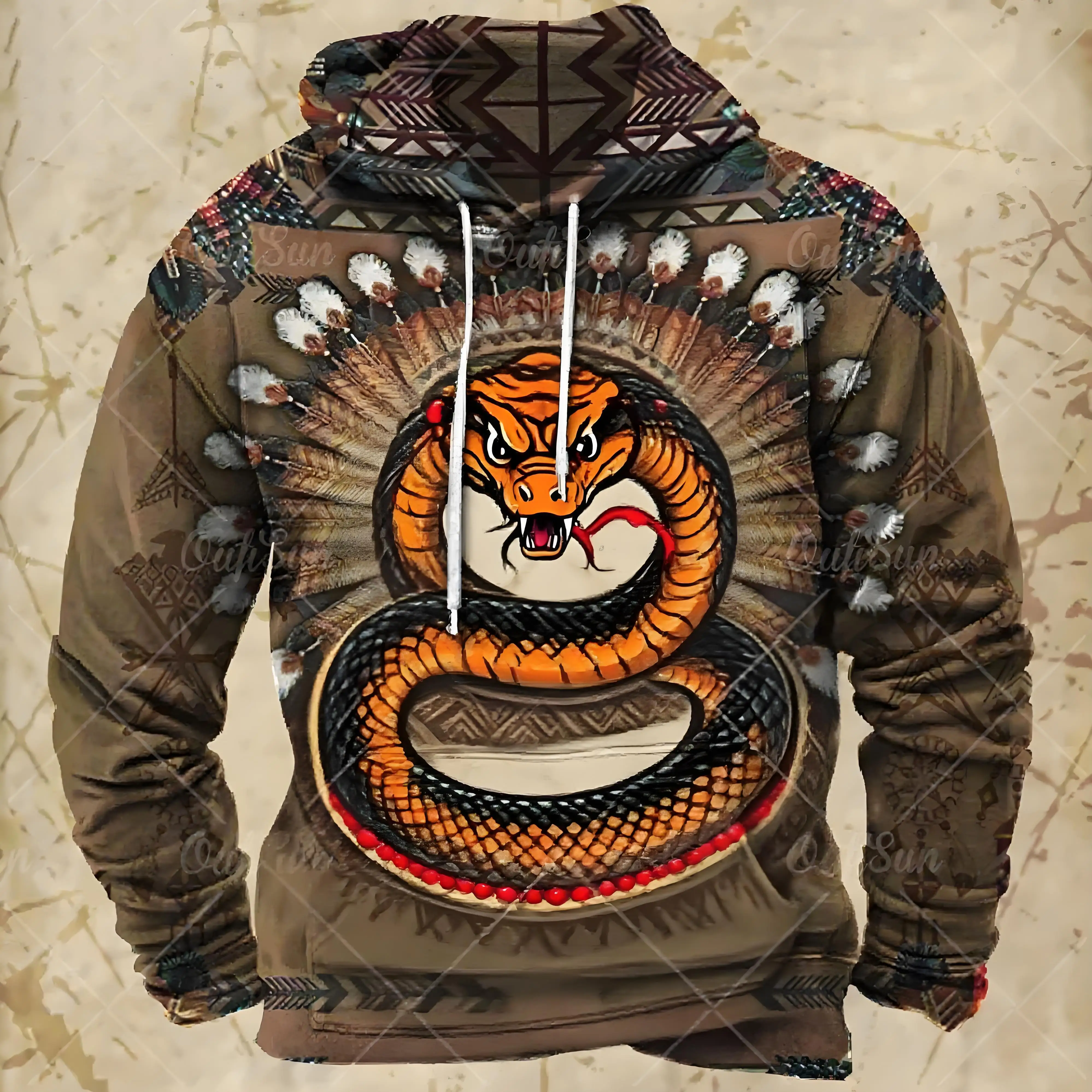 Vintage Men's Hooded Sweatshirt Animal Pattern Snake Print Daily Pullover Sport Streetwear Designer Fall Oversized Hoodie