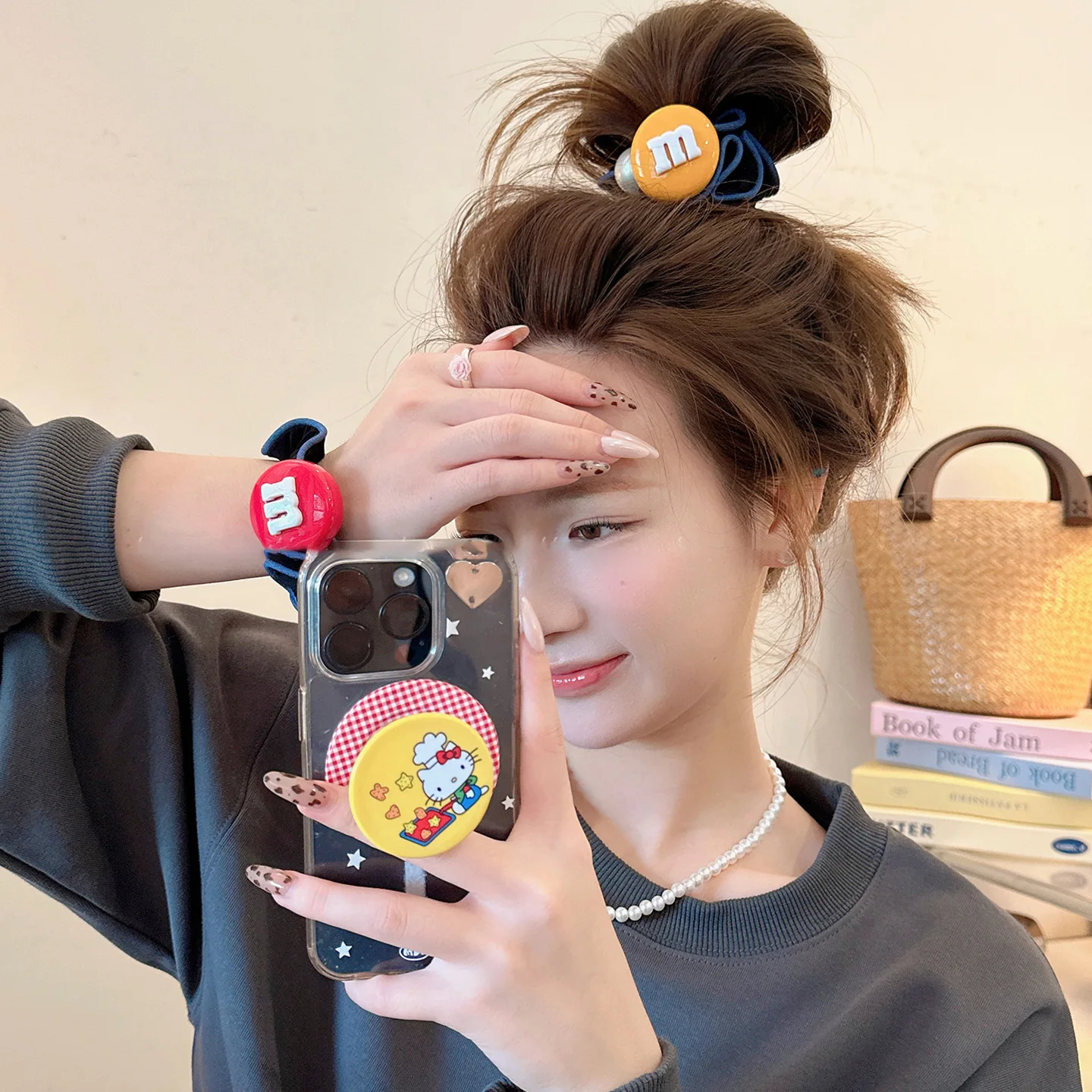 

Забавные креативные резинки для волос в мультяшном стиле с имитацией жемчуга и тканью, универсальные повседневные аксессуары для причесок