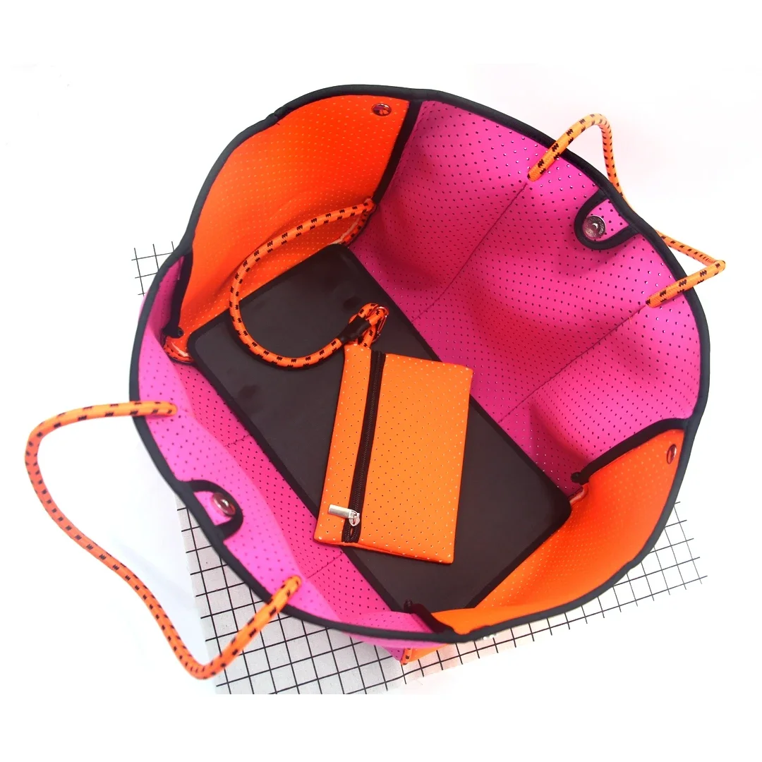 2025 Hotsale Large Fashion Tote Bag for Women Neoprene Tote Bag for Summer and Beach Pink High Quality Neoprene Women Handbag