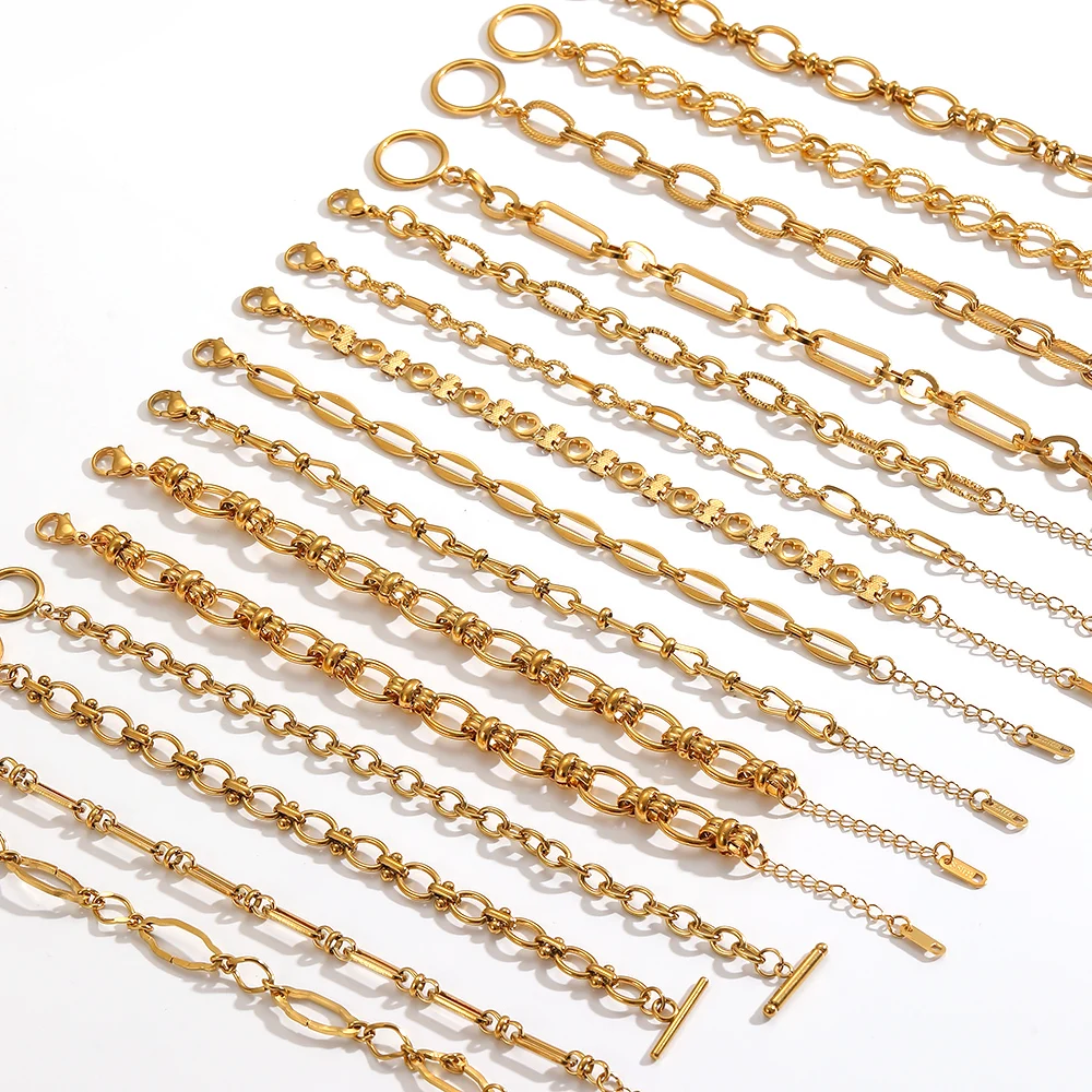 Modisches Armband aus Edelstahl mit breiter Kette, 18 Karat vergoldet, wasserdicht, Schmuckaccessoire für Damen und Herren. – Detail 3
