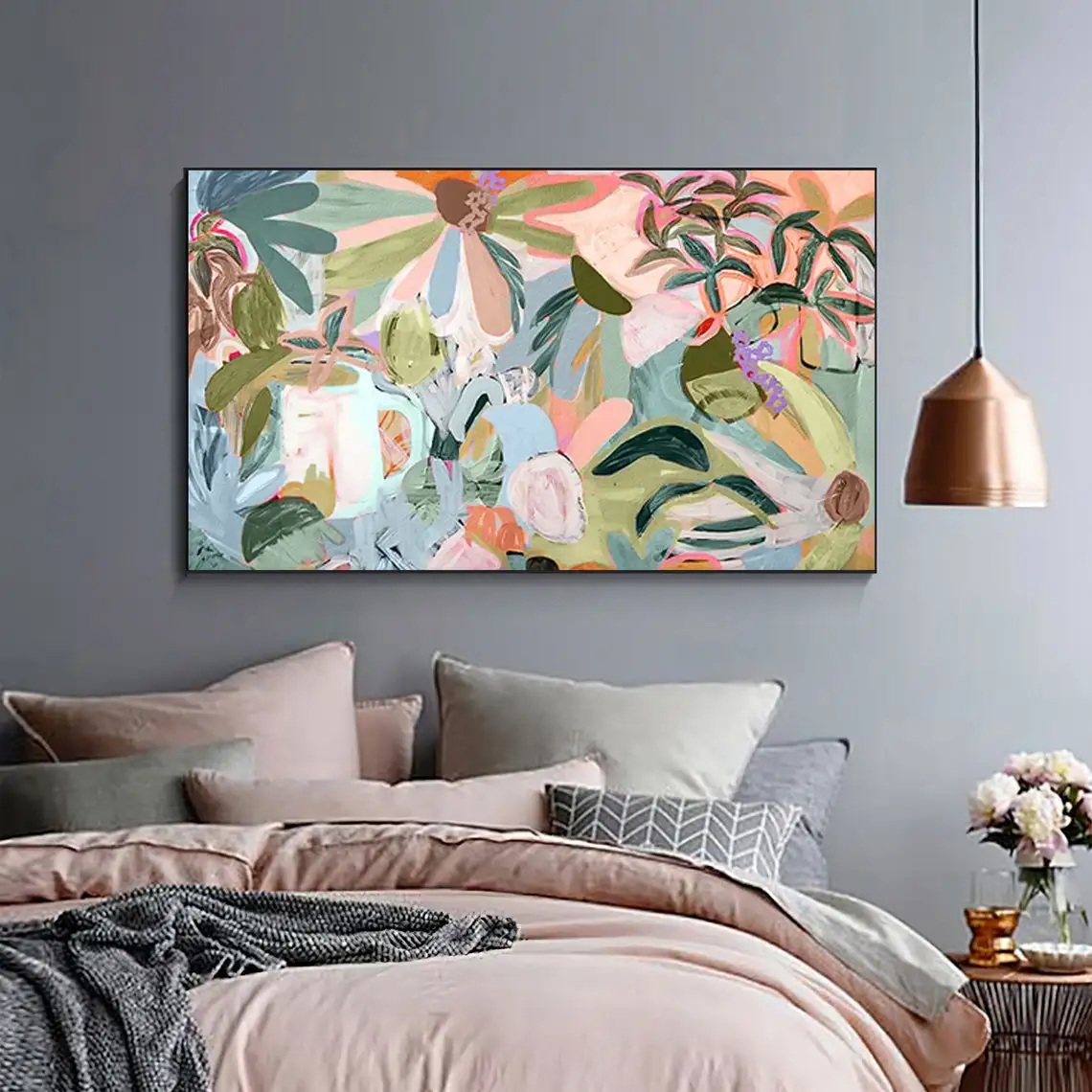Large 3D Abstract Paintings On Canvas Textured Wall Art Red Pink Floral Hand-painted Colorful Original Wall Decor