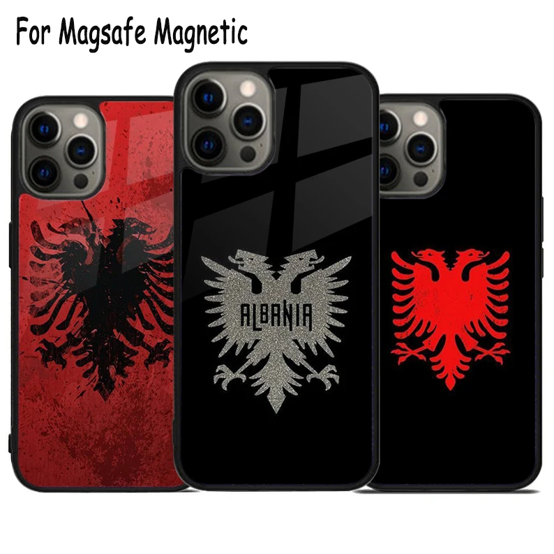 Albanian Flag Eagle Wireless Charge Magsafe Phone Case For iPhone 15 16 14 13 11 12 Pro Max Plus Magnetic Bumper Cover