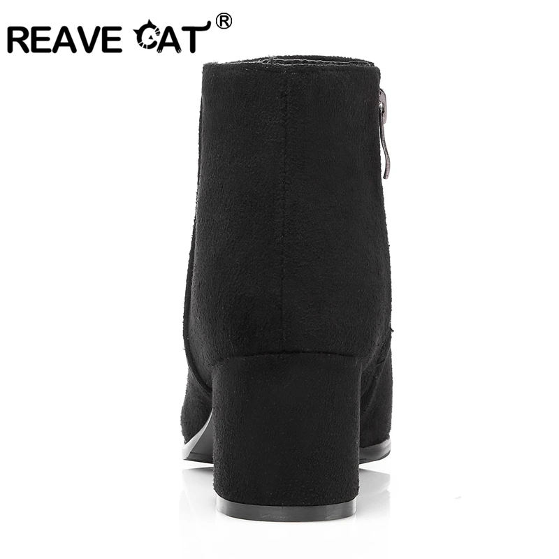 REAVE CAT size 34-45 fashion Autumn Spring flock Women ankle boots Thick heel Black Beige shoes Flock CCA064