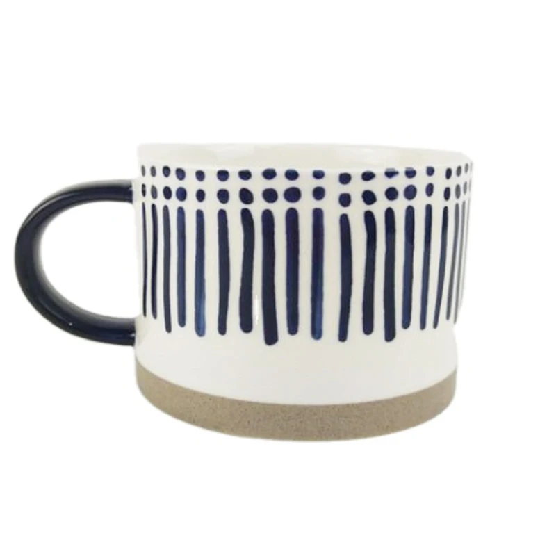 

Creative Ceramic Tea Mug Unique Embossed Design Breakfast cup hand-painted blue coarse clay milk oat water cup vintage Japanese