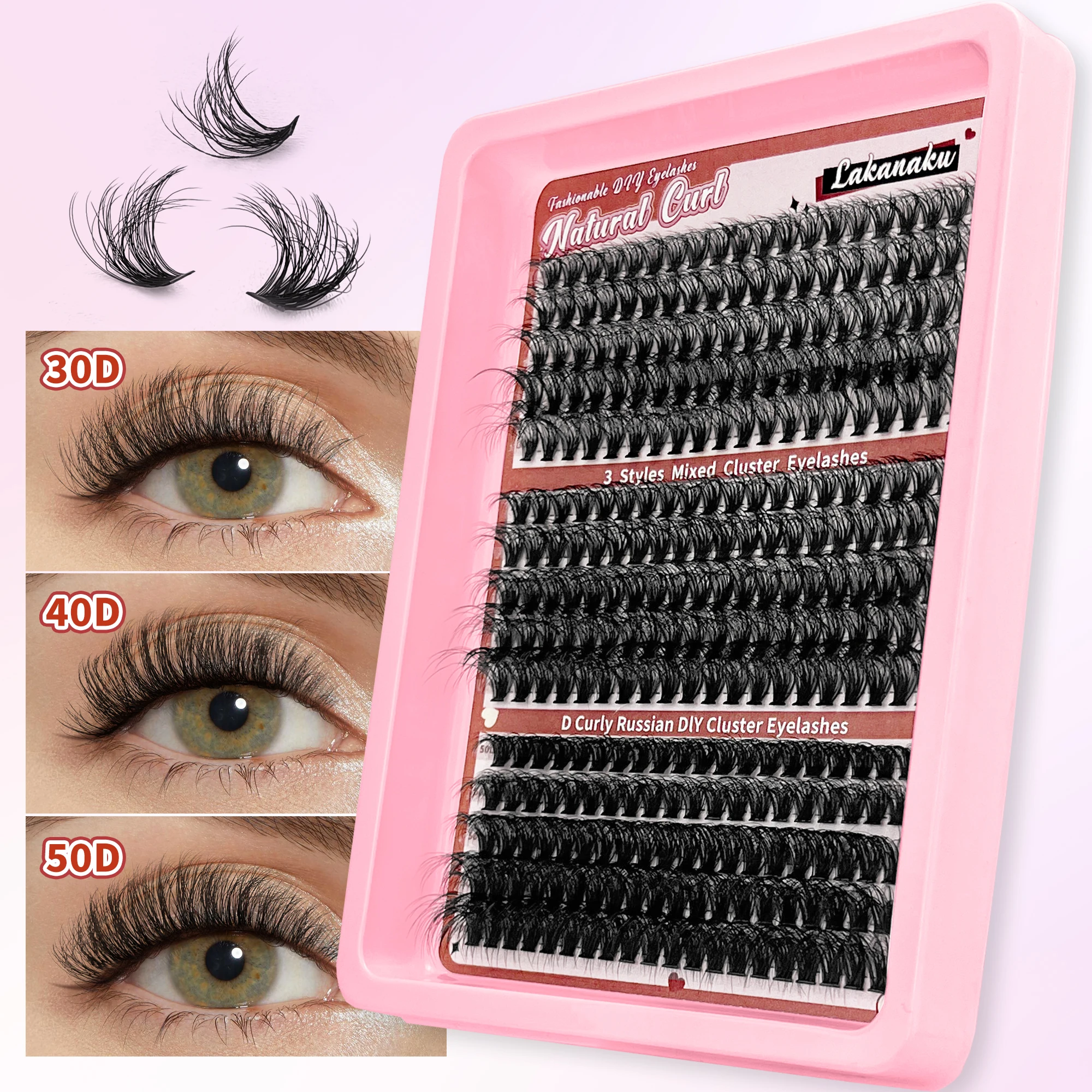 LAKANAKU 168 Fans Diy Cluster Wimpers Cat Eye Wimpers Onzichtbare Band Premium Nertsen Manga Lash Clusters