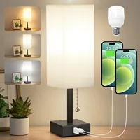 Bedside Table Lamp with USB C+A Ports Pull Chain Desk Lamp Usb Rechargeable AC85-265V Shade for Living Room Study Reading Light