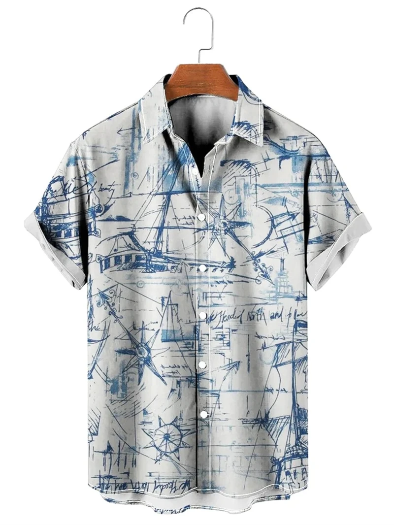 Vintage Shirt For Men 3d Map Printed Short Sleeve Male Shirt Lapel Button Men\'s Clothing Casual Fashion Tops Oversized Tshirt