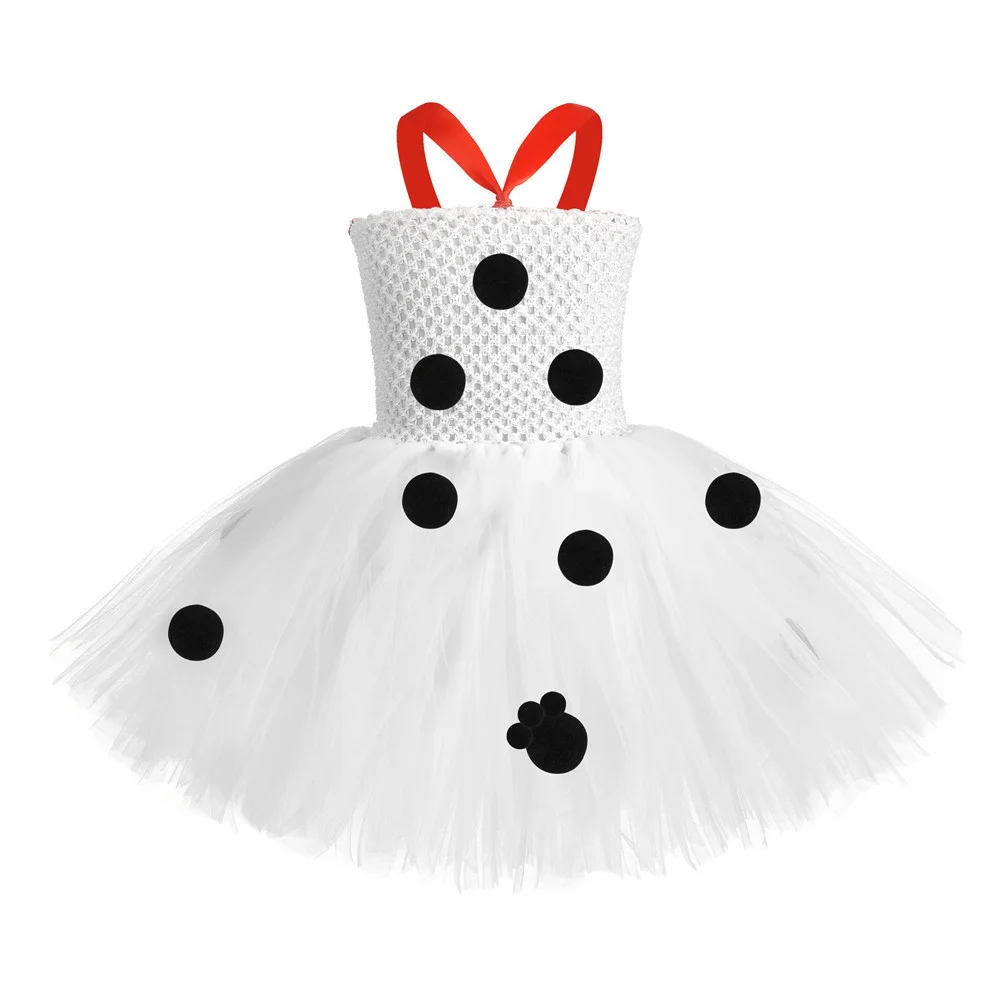 Dalmatian Dog Tutu Dress White Black Spotted Animal Halloween Costume for Puppy Dressing up Outfit