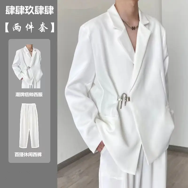 Casual Suit Jacket Men's High-end Design Niche White Suit Set