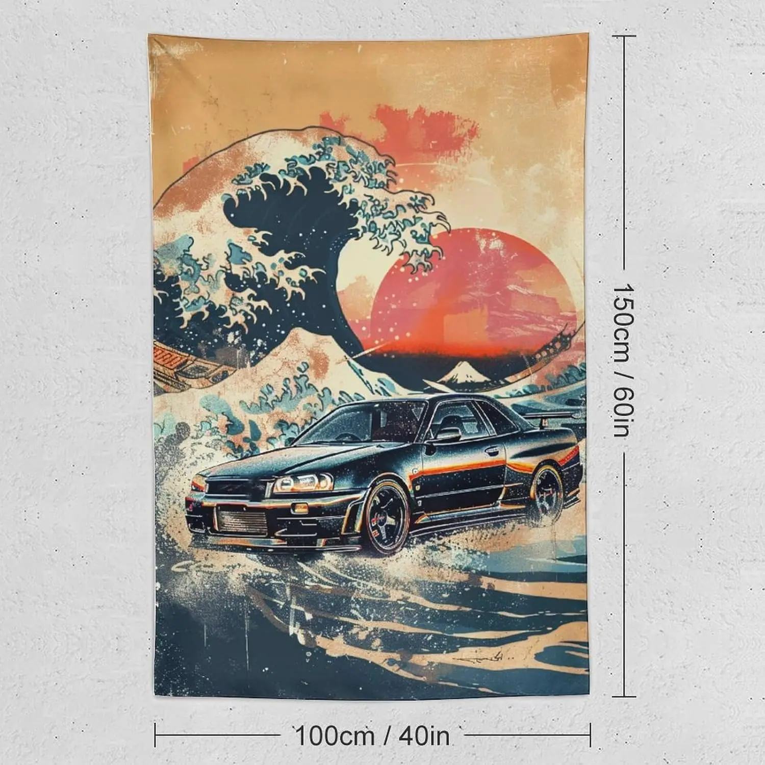 سيارة نسيج بارد الرياضة سيارة جدار الفن اليابانية موجات كبيرة جدار ديكور الرجعية ديكور غرفة السيارة للرجل الكهف المرآب مكتب غرفة نوم #2