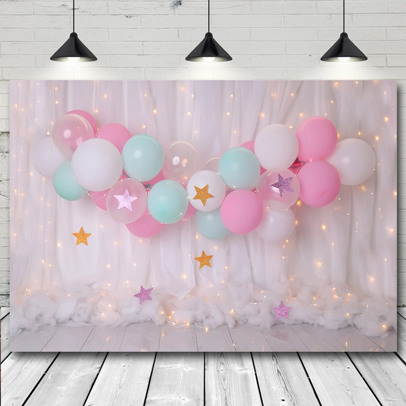 Baby First Birthday Cake Smash Party Decoration Photography Backdrop Balloon Flower Newborn Portrait Background Photo Shoot