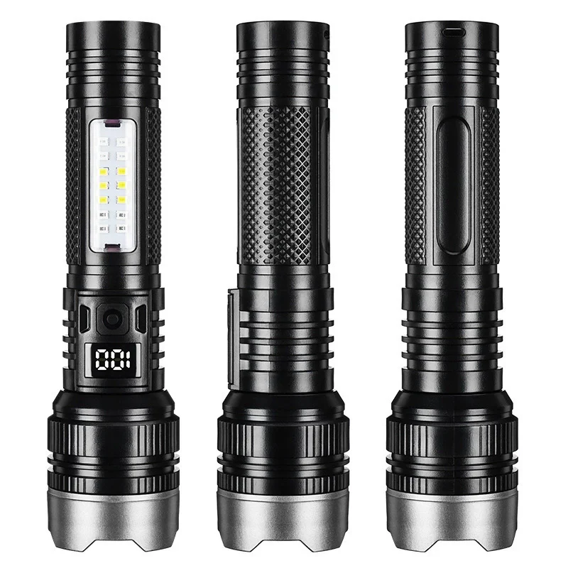 

Super Bright LED Flashlight Type-C USB Rechargeable Flashlights 5 Lighting Modes Emergency Torch with Side Lights 1 Pack