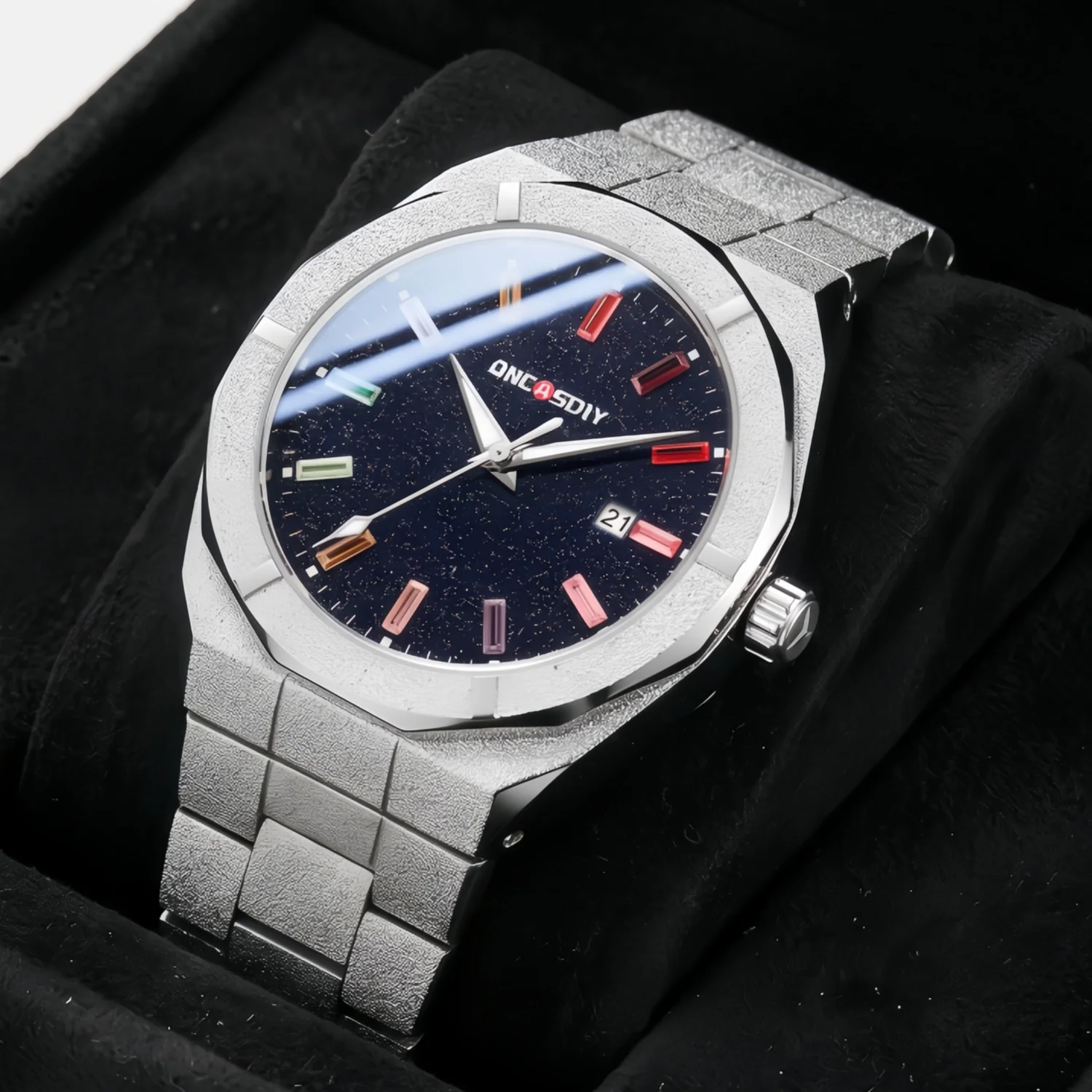 AOCASDIY Men's Quartz Watch Octagonal Case Starry Sky Dial Colorful Rectangular Marking Single Date Window Gift for Friends