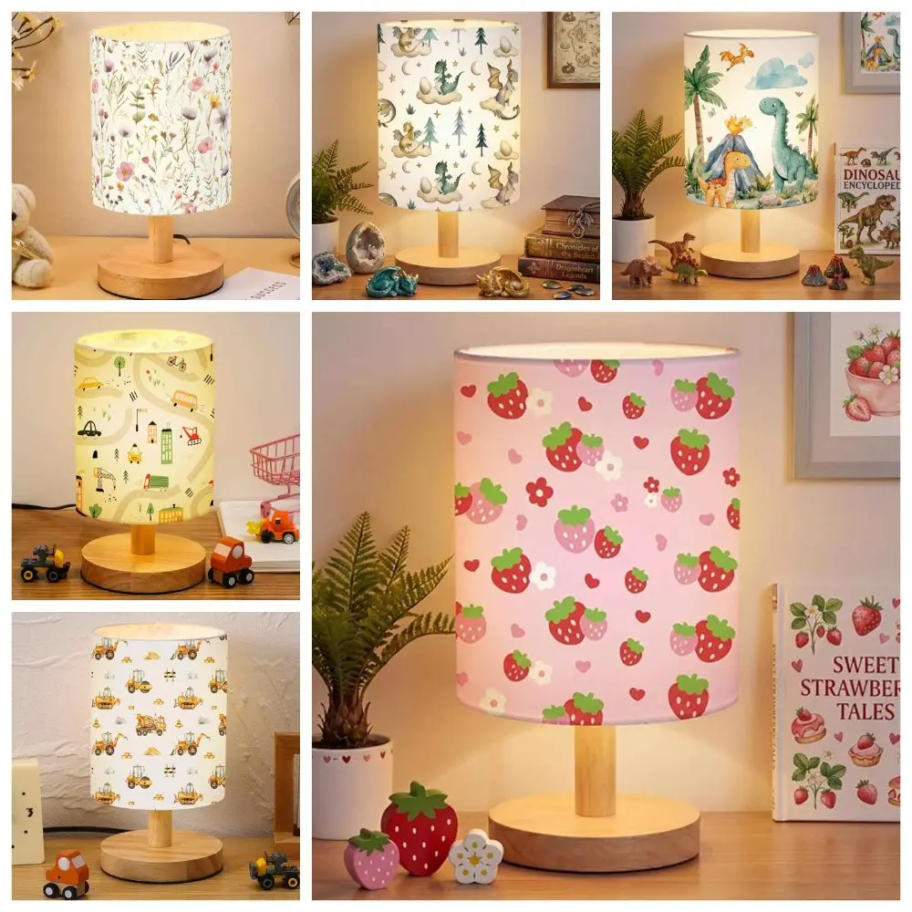 Kids Lamp Linen Shade Fabric Table Lamp Fabric Soft Warm Bedside Night Light Eye Protection Tricolor Light Ambient Lamp Nursery
